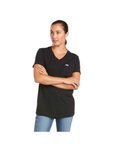 Dámské Pracovní Oděvy Ariat Rebar Bavlněné Strong V-Neck Top Černé | AFEUO-1687
