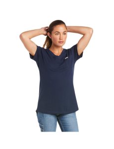 Dámské Pracovní Oděvy Ariat Rebar Bavlněné Strong V-Neck Top Tmavě Blankyt | FVMWK-3684