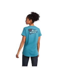 Dámské Pracovní Oděvy Ariat Rebar Bavlněné Strong Flag Grafická T Shirts Blankyt | QNPTK-1796