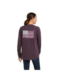 Dámské Pracovní Oděvy Ariat Rebar CottonStrong Brand Flag T Shirts Fialové | PCTAD-3701