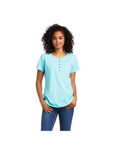 Dámské Pracovní Oděvy Ariat Rebar Henley T Shirts Světle Tyrkysové Blankyt | MVDKZ-3954