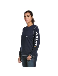 Dámské Pracovní Oděvy Ariat Rebar Workman Logo T Shirts Tmavě Blankyt | JVIFC-8213