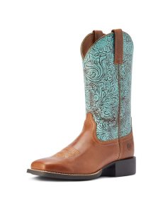 Dámské Westernové Boty Ariat Round Up Široké Square Špicí Hnědé | YVUMQ-7568