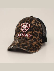 Dámské Čepice Ariat Embossed logo cheetah print Černé | CZERH-6239