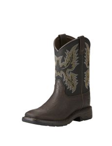Dětské Westernové Boty Ariat Workhog Široké Square Špicí Hnědé | JNKPD-6284