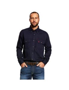 Pánské Kostýmové Košile Ariat FR Solid Vent Pracovní Tmavě Blankyt | ZLMCB-6589