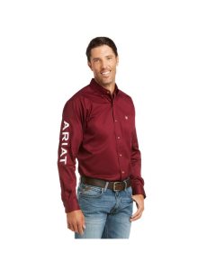 Pánské Kostýmové Košile Ariat Team Logo Twill Fitted Vínové Bílé | LQABS-5897