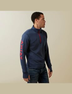 Pánské Mezivrstvy Ariat Team Gridwork 1/4 Zip Tmavě Blankyt | LPZVO-1654