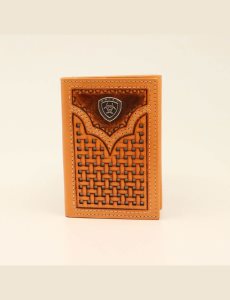 Pánské Peněženky Ariat Lattice embossed trifold Béžový | ZBSKU-1670