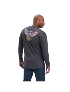 Pánské Pracovní Oděvy Ariat Rebar Bavlněné Strong American Raptor T Shirts Šedé | LUQXI-0381