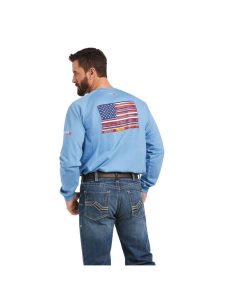 Pánské Topy Ariat FR Air Brand Flag Grafická Šedé Blankyt | RVJFI-8526