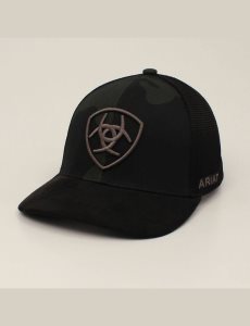 Pánské Čepice Ariat Shield embossed Černé | YPDJI-2804