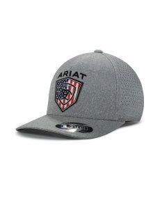 Pánské Čepice Ariat Usa flag shield logo Šedé | QTCDN-8457