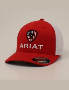 Pánské Čepice Ariat Usa flag shield logo Červené | RHMKJ-2107